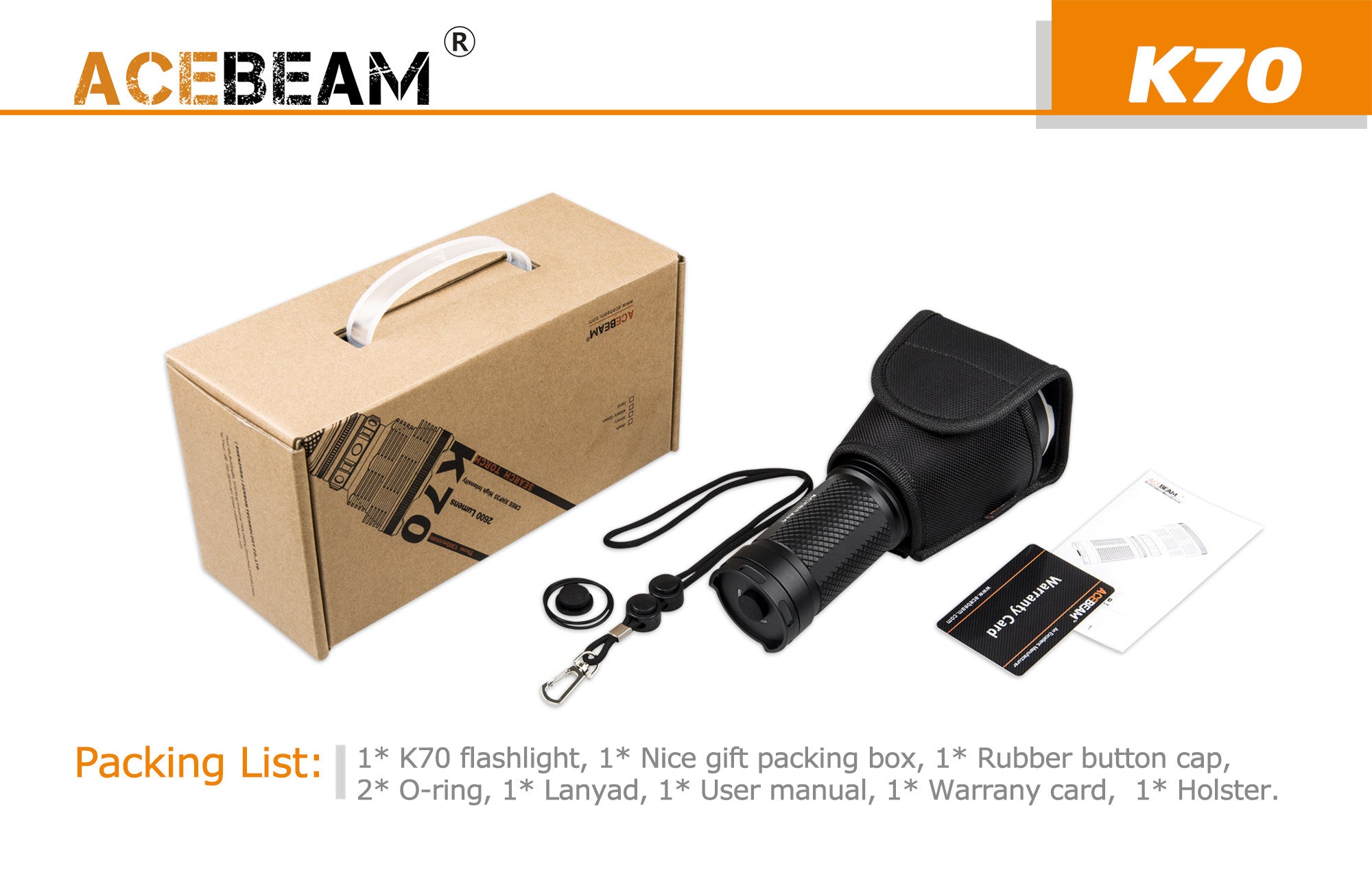 Acebeam K70 Search and Rescue Light with 4 x Acebeam 3100 mAh lithium batteries