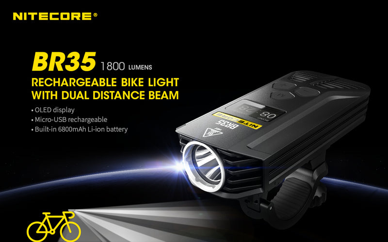 Nitecore BR35 1800 lumens Rechargeable Bike Light with Dual Distance Beam .