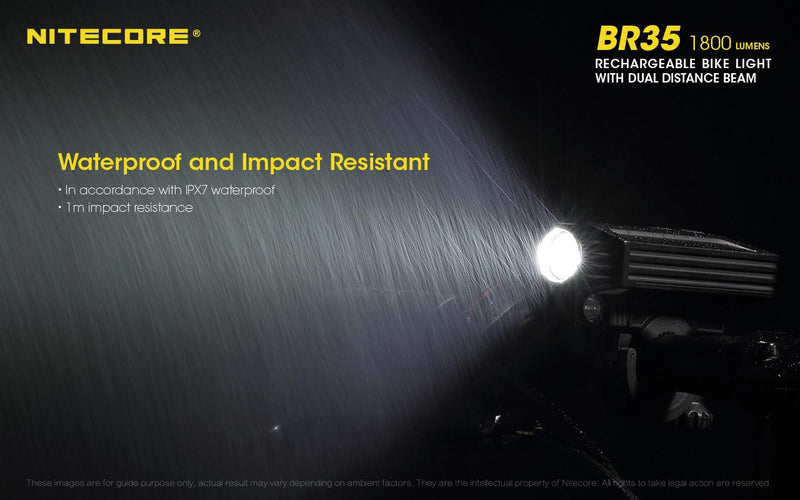 Nitecore BR35 1800 lumens Rechargeable Bike Light with Dual Distance Beam with waterproof and impact resistsant.