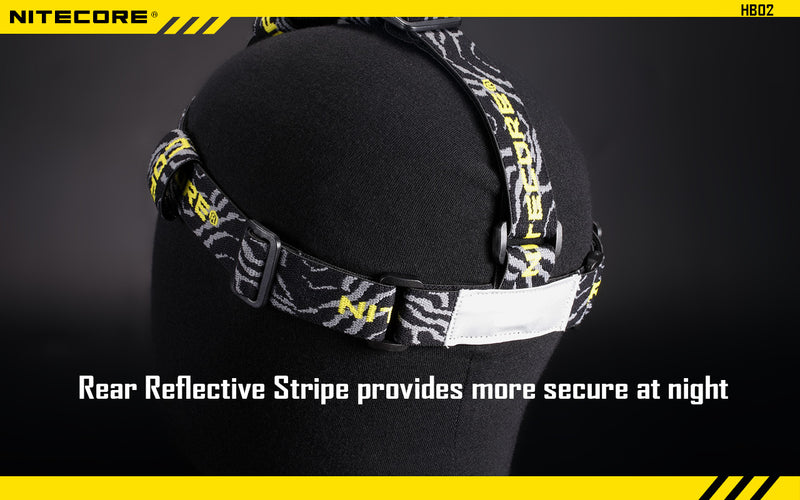 Nitecore HB02 Flashlight Headlight Headband Strap with rear reflective strip provides more secure at night.