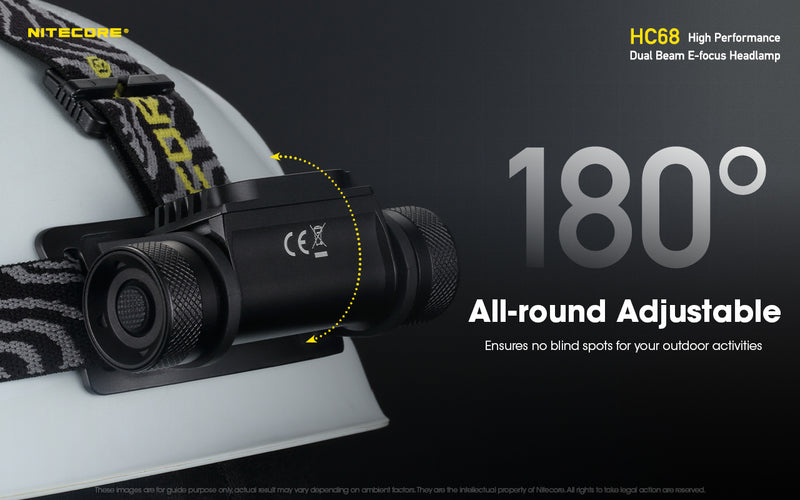 Nitecore HC68 High Performance Dual Beam E-focus Headlamp with 18 degrees all around adjustable.