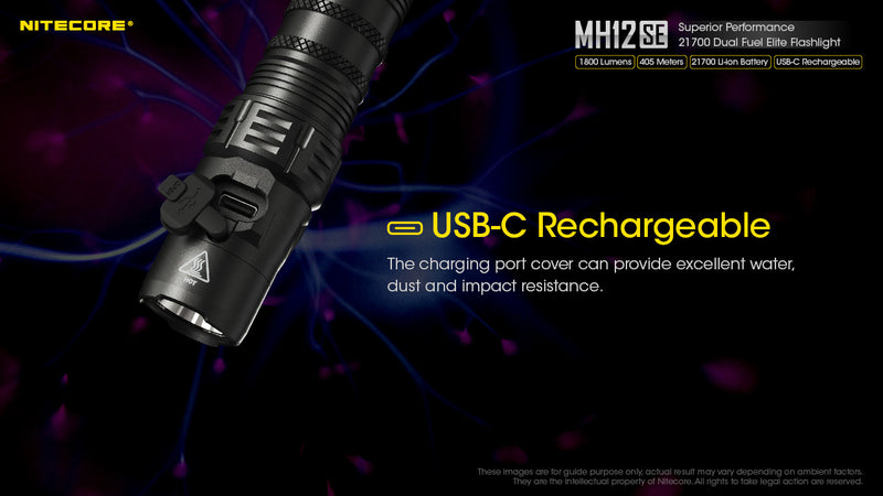 Nitecore MH12SE Superior Performance 21700 Dual Fuel Elite Flashlight. with usb c rechargeable.