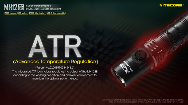 Nitecore MH12SE Superior Performance 21700 Dual Fuel Elite Flashlight. with advanced temperature regulation.