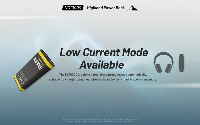Nitecore NC10000 Highland Power Bank with low current mode available.