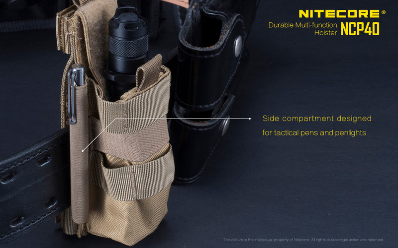 Nitecore NCP40 Holster Durable Multi Function Holster with side compartment designed for tactical pens and penlights.