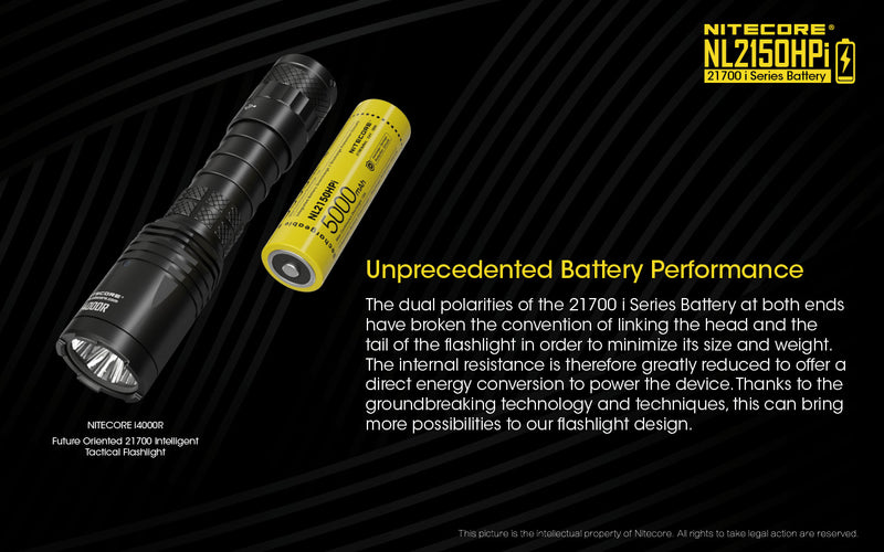 Nitecore NL2150HPi 21700 i Series Battery is unprecedented battery performance.