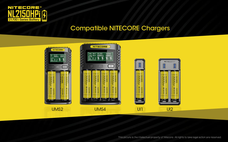 Nitecore NL2150HPi 21700 i Series Battery is compatible with Nitecore Chargers.