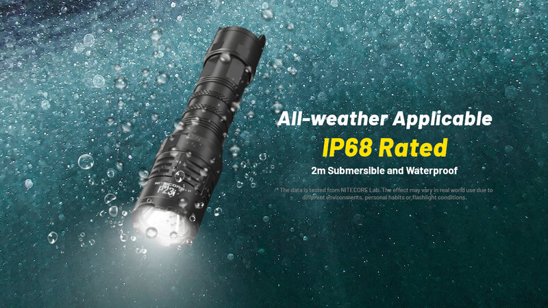 Nitecore P23i i-Generation Long Range 21700 Tactical Flashlight with weather applicable.