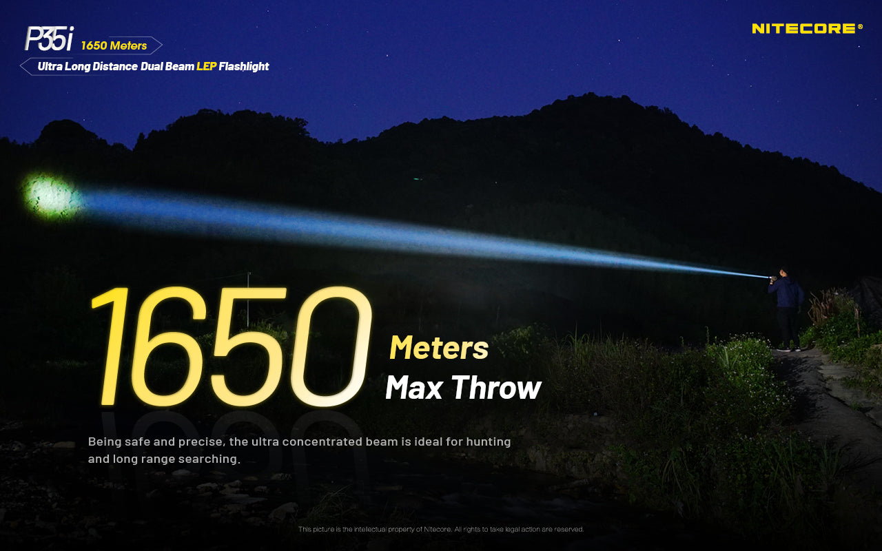 Nitecore P35i Ultra Long Distance Dual Beam LEP with 1650 meters maximum thrrow.