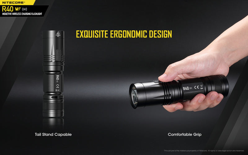 Nitecore R40 V2 Inductive Wireless Charging Flashlight with exquisite ergonomic design.