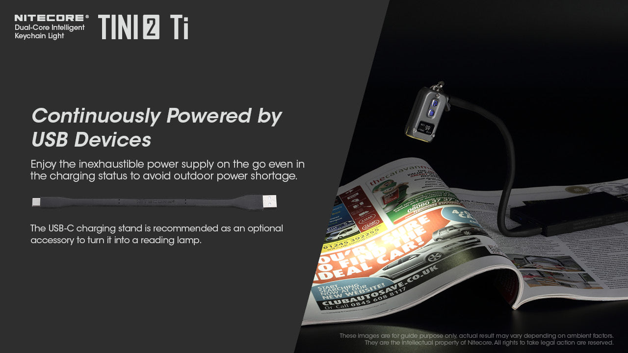 Nitecore Tini2 Ti Titanium with dual core intelligent keychain light with continuously powered by USB devices.