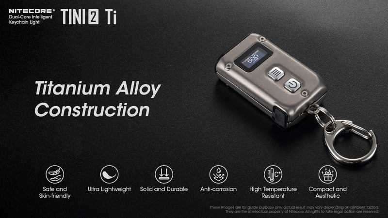 Nitecore Tini2 Ti Titanium with dual core intelligent keychain light with titanium alloy construction.