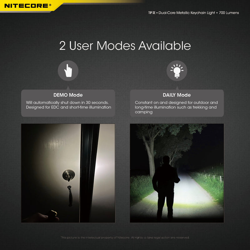 Nitecore TIP SE Dual Core Metallic Key chain light with 2 users modes available.