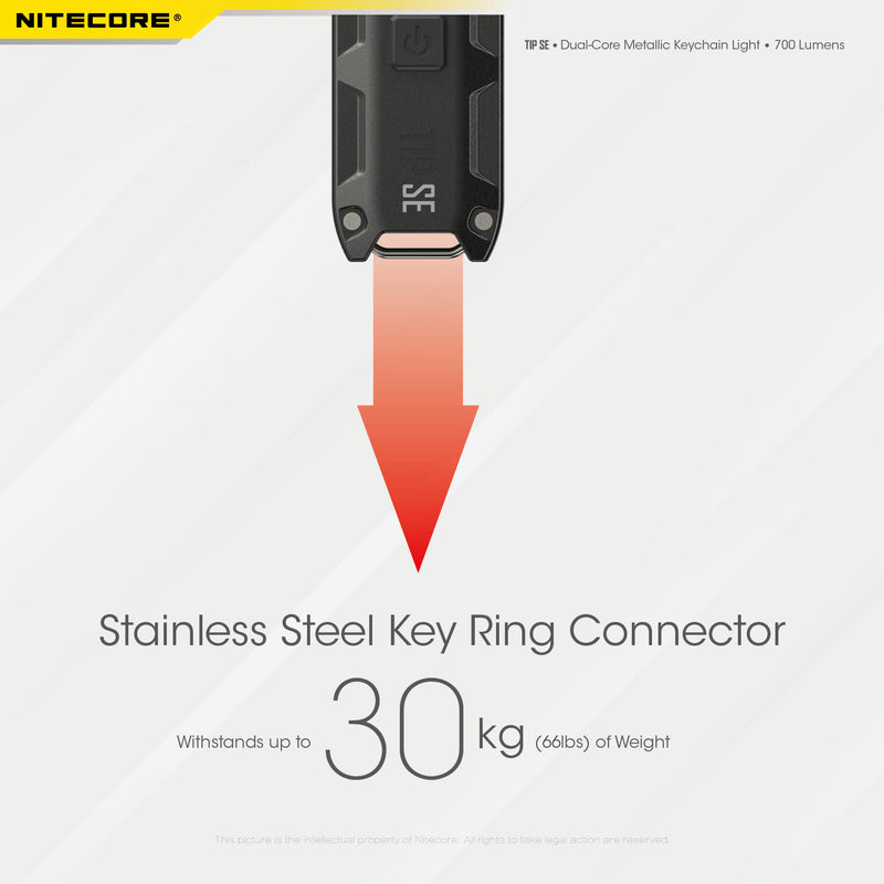 Nitecore TIP SE Dual Core Metallic Key chain light with stainless steel key ring connector