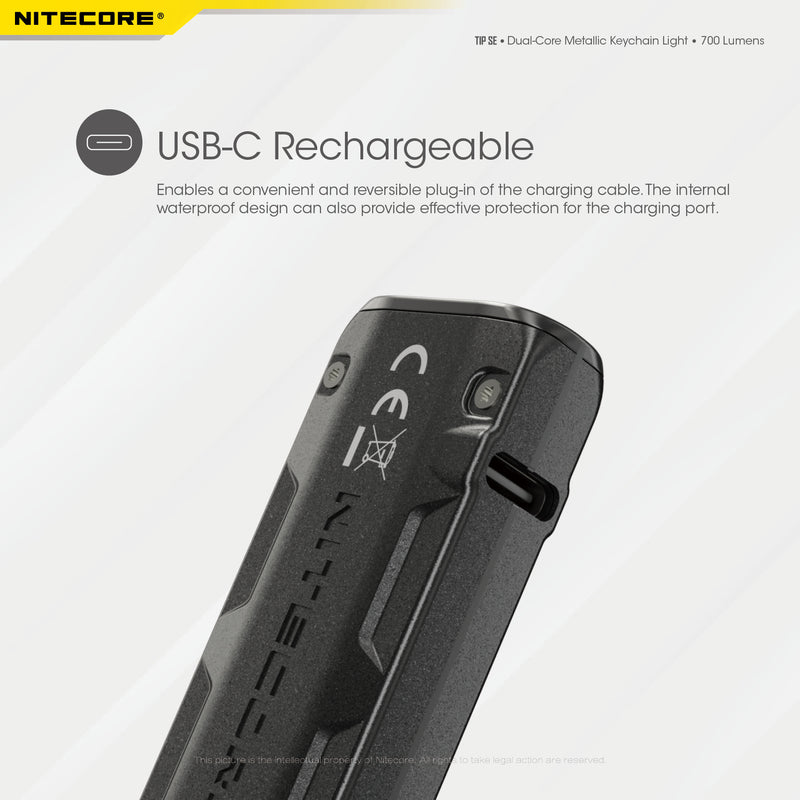 Nitecore TIP SE Dual Core Metallic Key chain light with usb c rechargeable.