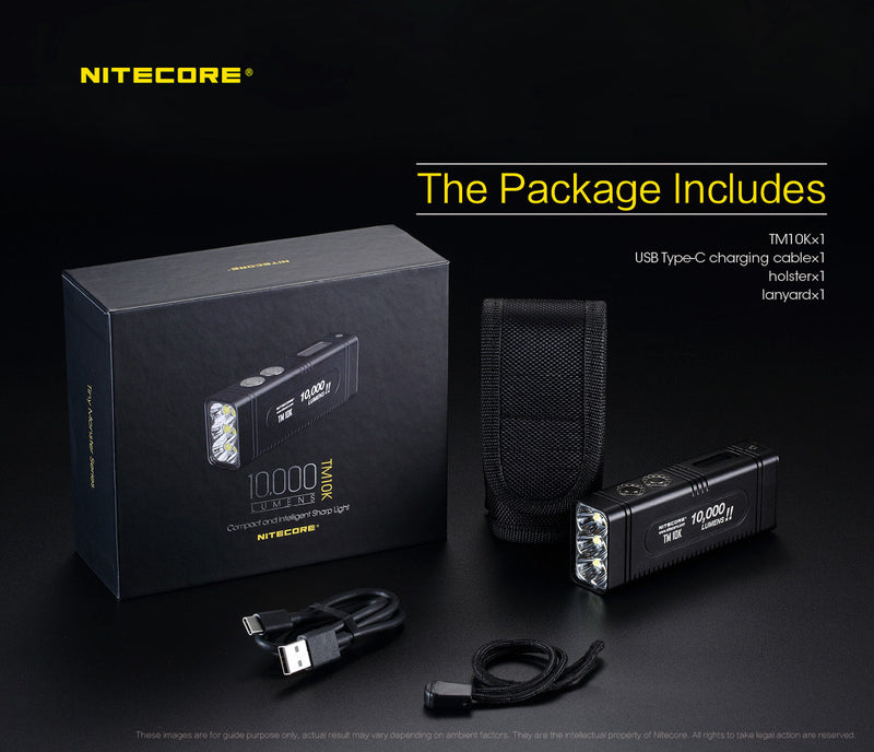 Nitecore TM10K LTP Low Temperature Resistant Compact and Intelligent Sharp Light with 10,000 lumens with accessories included.
