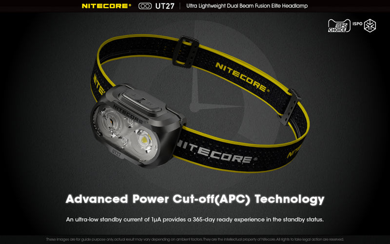 Nitecore UT27 Ultralight weight Dual Beam Fusion Headlamp with advanced power cut off technology.