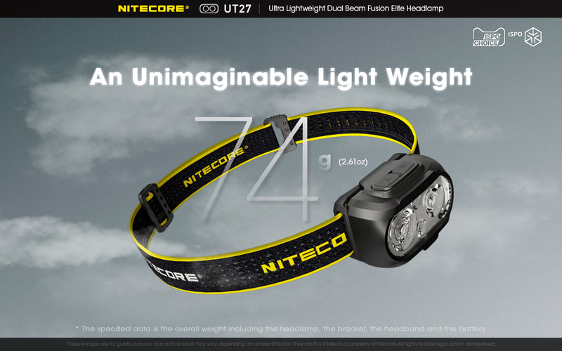 Nitecore UT27 Ultralight weight Dual Beam Fusion Headlamp with an unimaginable light weight.