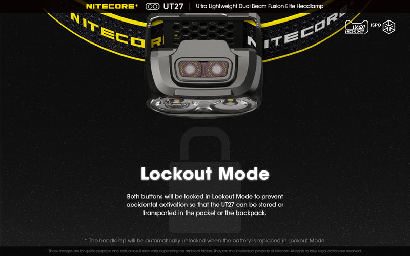 Nitecore UT27 Ultralight weight Dual Beam Fusion Headlamp with lockout mode.