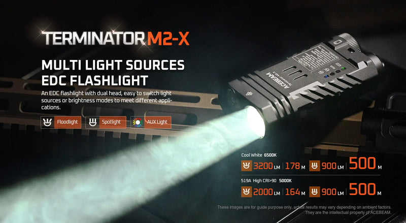 Acebeam Terminator M2-X with multi light sources edc flashlight.