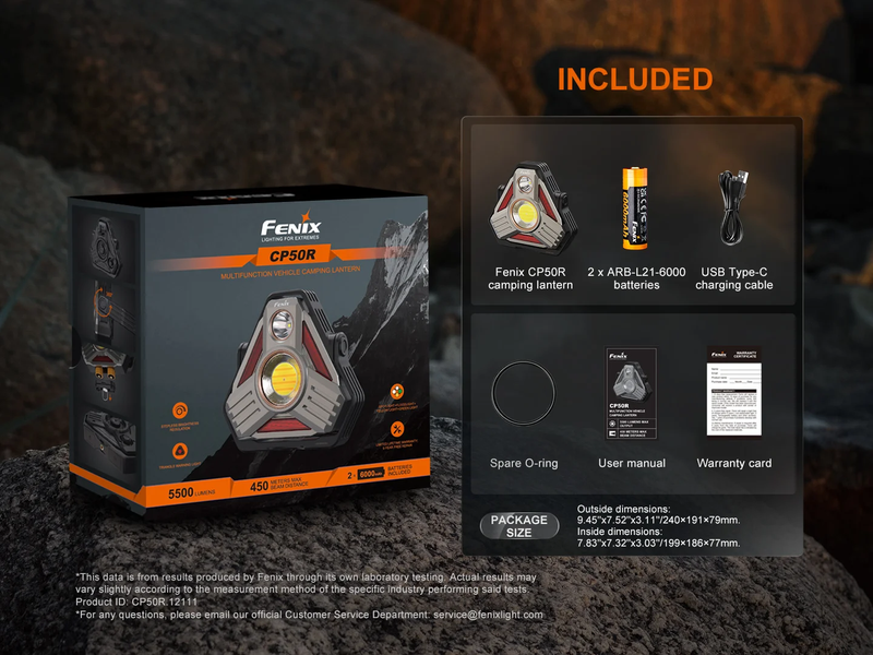 Fenix CP50R Multifunction Vehicle camping Lantern with accessories included.
