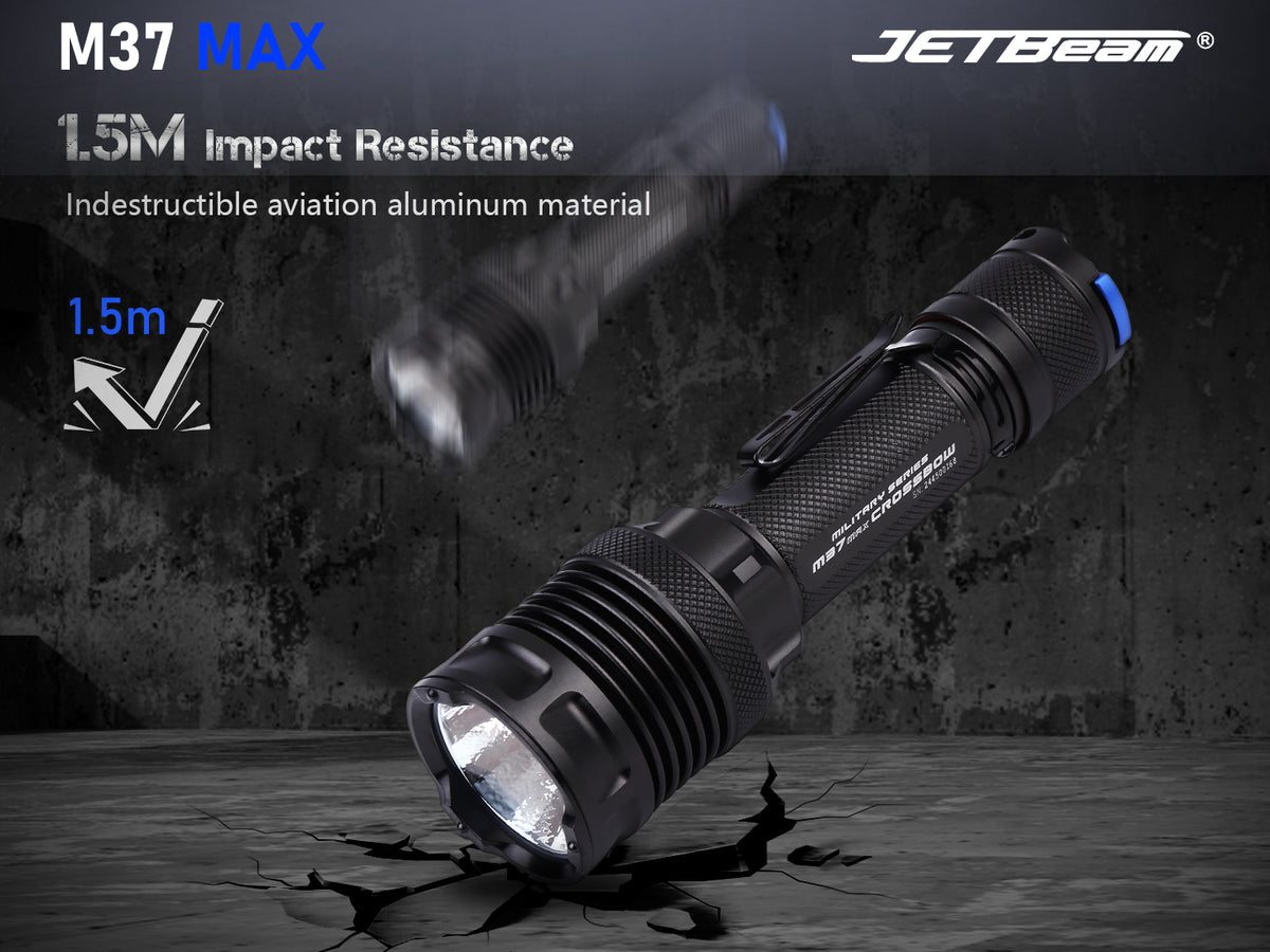 Jetbeam M37 MAX high-performance tactical flashlight with 5000
