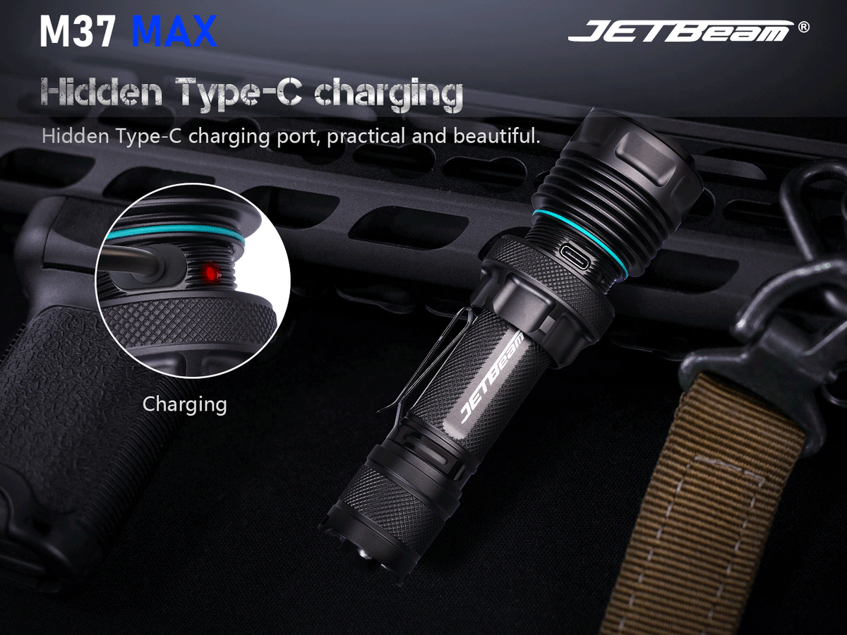 Jetbeam M37 MAX high-performance tactical flashlight with 5000
