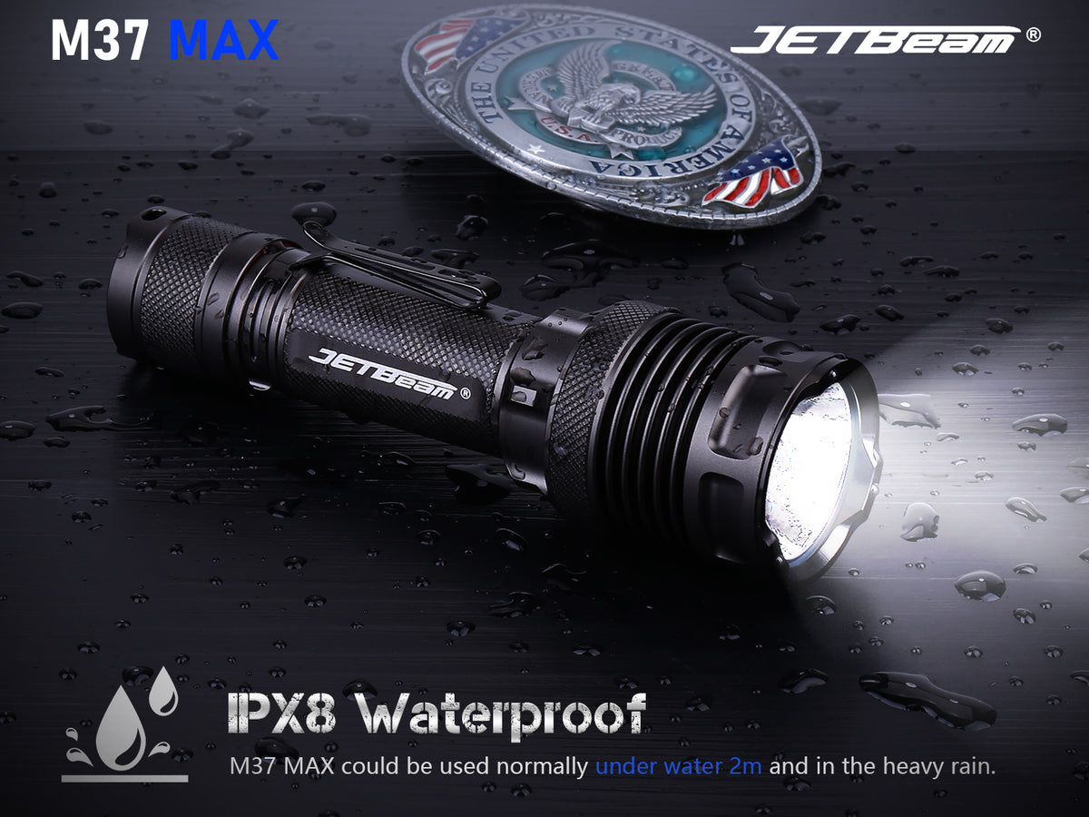 Jetbeam M37 MAX high-performance tactical flashlight with 5000