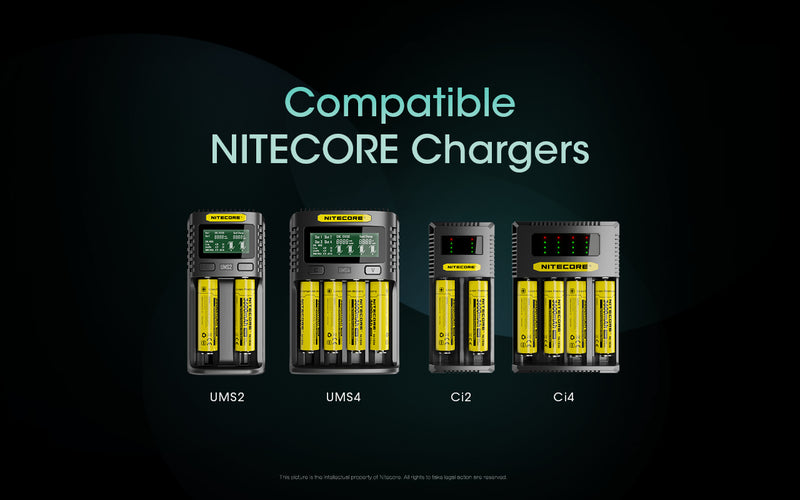Nitecore NL1836 18650 3600mAh 3.6V Protected Lithium Ion (Li-ion) Button Top Battery is compatible with Nitecore Chargers.