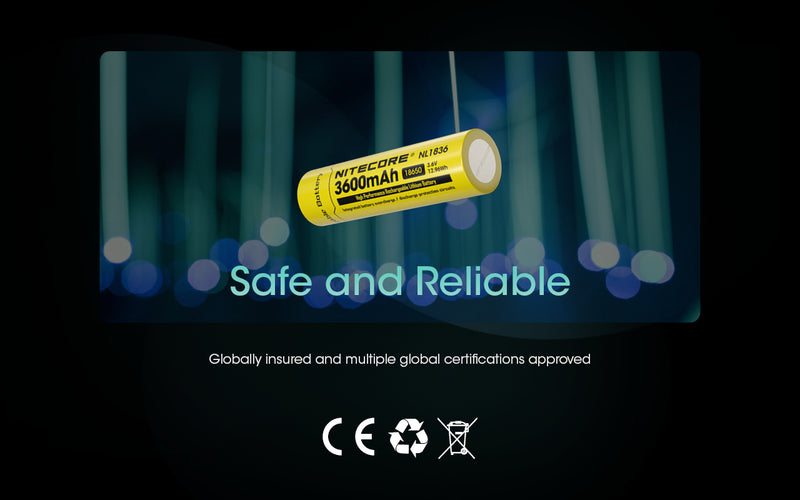 Nitecore NL1836 18650 3600mAh 3.6V Protected Lithium Ion (Li-ion) Button Top Battery is safe and reliable.