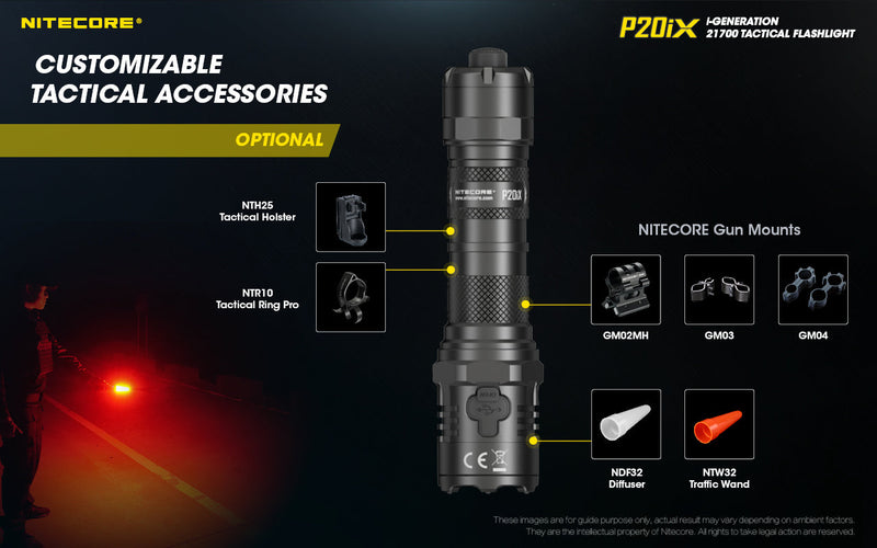 Nitecore  P20iX Extreme Performance i Generation21700 Tactical Flashlight with 4000 lumens with customized tactical accessories.