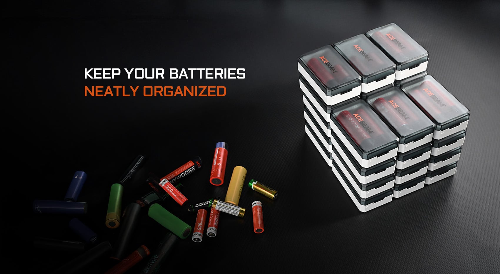 Acebeam A2 Portable Battery Storage Box that keep your batteries neatly organized.