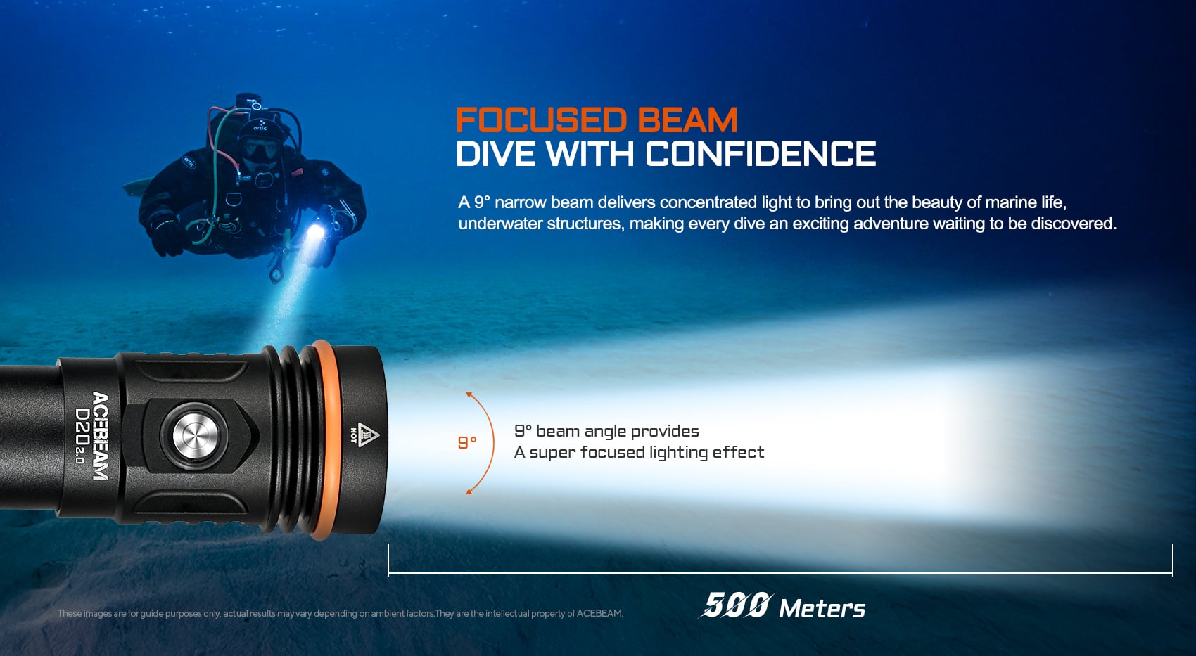 Acebeam D20 2.0 Dive Light – 2200 Lumens, 200M Waterproof with focus beam.