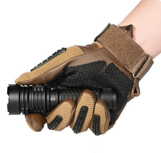 Holding a Acebeam EC90 4300 Lumens Compact Long-Range with Flashlight with glove.