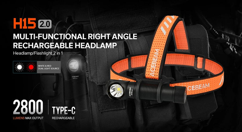 Acebeam H15 2.0 is a Multifunctional Right Angle Rechargeable Headlamp