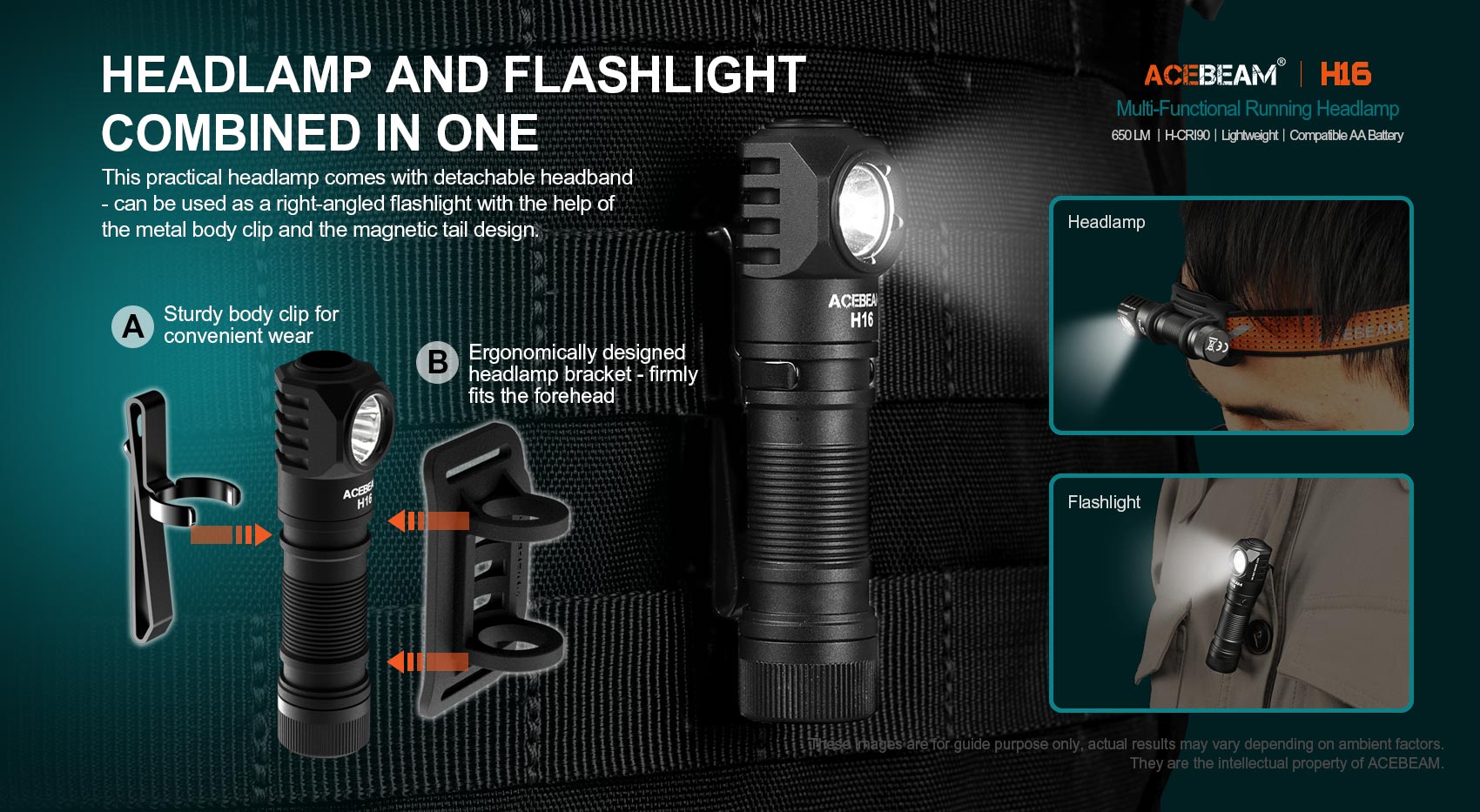 ACEBEAM H16 AA – Powerful 1000 Lumen EDC Right Angle headlamp is a headlamp and flashlight combined in one.
