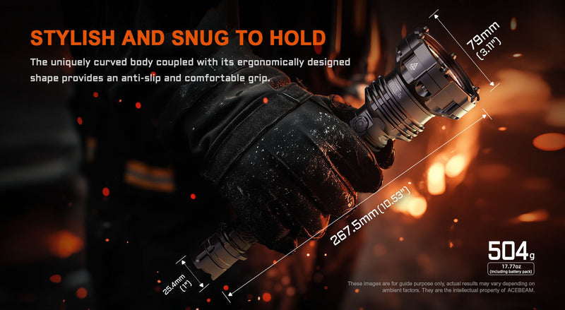 Acebeam P20 Ultra-Throw Flashlight with 1280 meter Long-Range Beam with stylish and snug to hold.