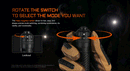 Acebeam T37 Rotary Magnetic Switch Tactical Flashlight with rotate the switch to select the mode you want.