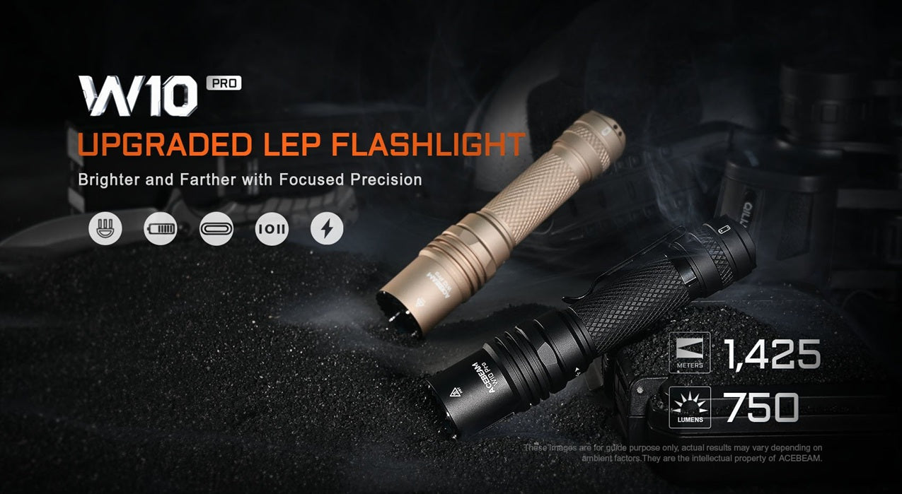 Acebeam W10 Pro LEP Tactical Flashlight – Ultra Focused 1425m Beam Distance with upgraded LEP Flashlight.