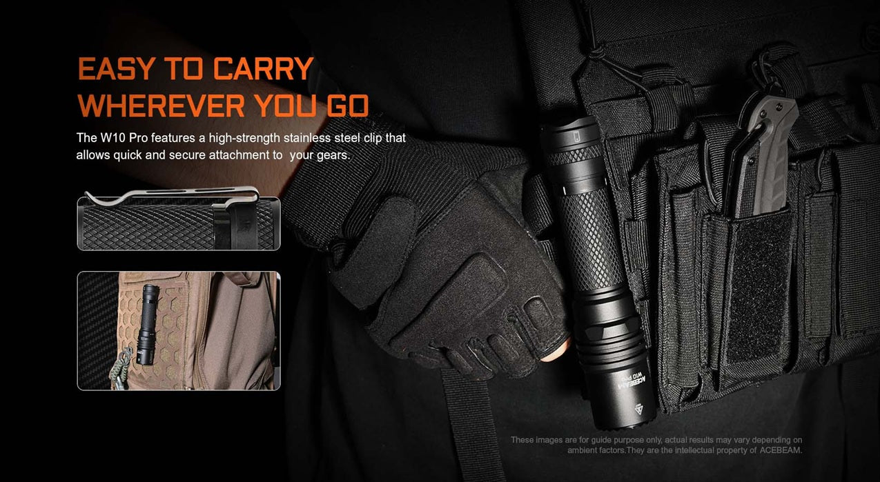 Acebeam W10 Pro LEP Tactical Flashlight – Ultra Focused 1425m Beam Distance with easy to carry where ever you go.