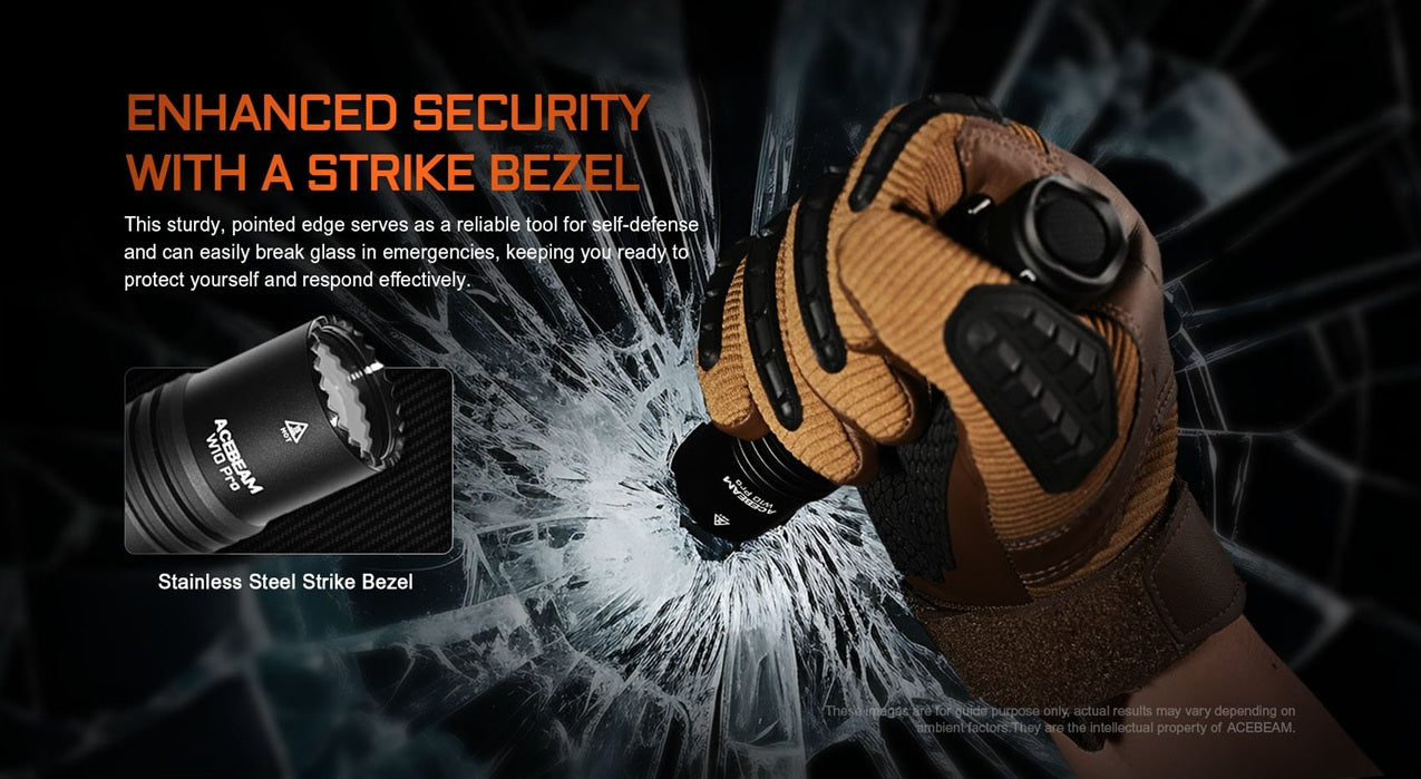 Acebeam W10 Pro LEP Tactical Flashlight – Ultra Focused 1425m Beam Distance with enhanced security with a strike bezel.