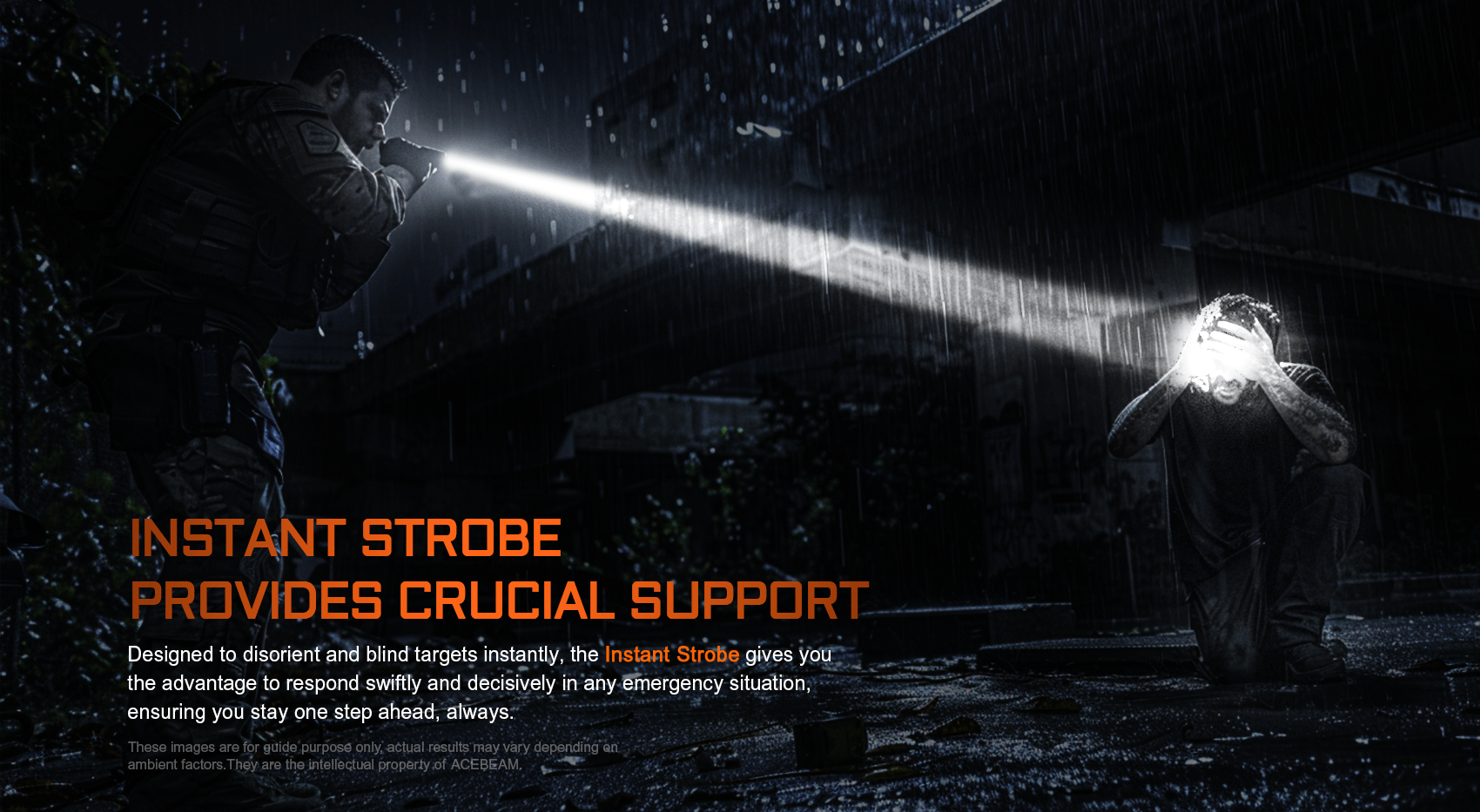 Acebeam W10 Pro LEP Tactical Flashlight – Ultra Focused 1425m Beam Distance with instant strobe that provides crucial support.