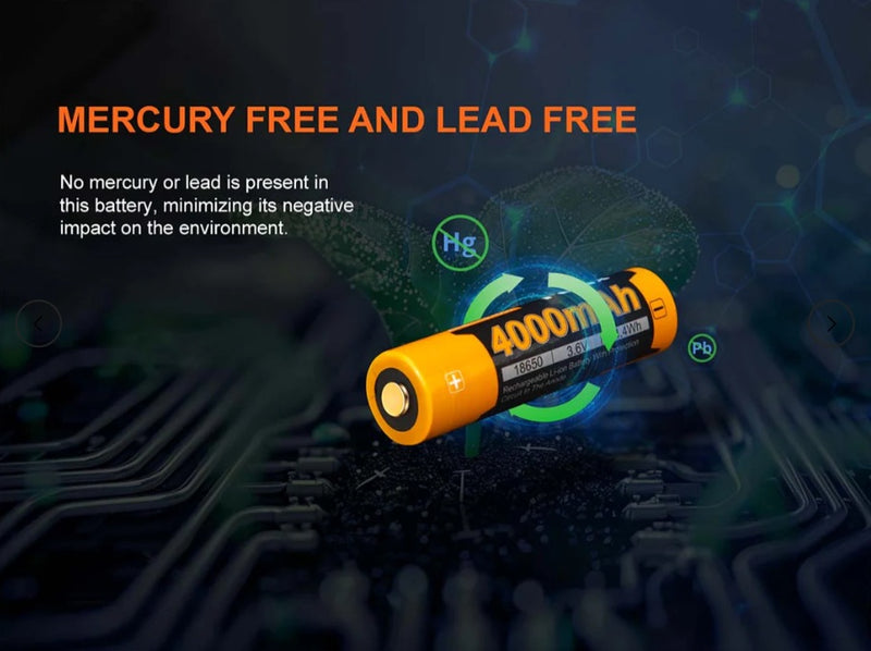Fenix ARB-L18-4000 Rechargeable Battery with mercury free and lead free.