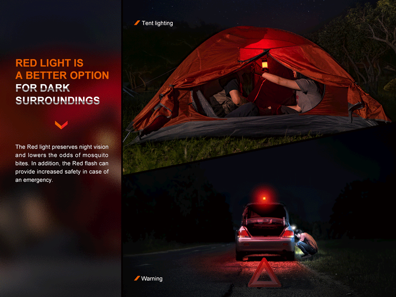 Fenix CL26R Pro Multifunctional Portable Camping Lantern with red light is a better option for dark surroudings..