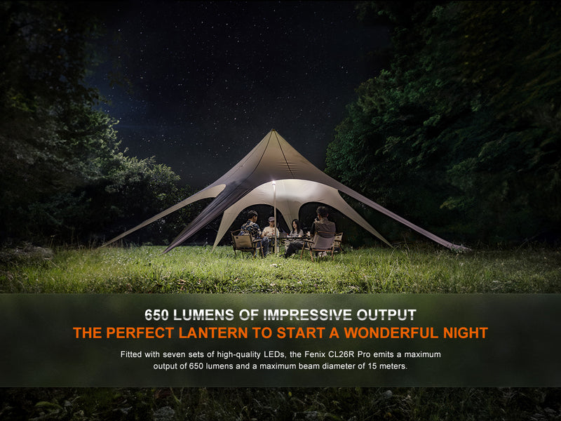 Fenix CL26R Pro Multifunctional Portable Camping Lantern with 650 lumens of impressive output.
