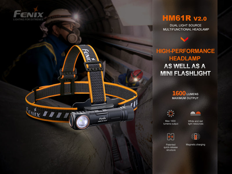 Fenix HM61R V2.0 High Performance Rechargeable Headlamp with 1600 lumens.