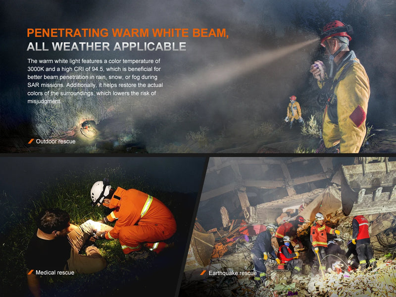 Fenix HP35R Rechargeable Headlamp – 4000 Lumen Spotlight & Floodlight with penetrating warm white beam and all weather applicable.