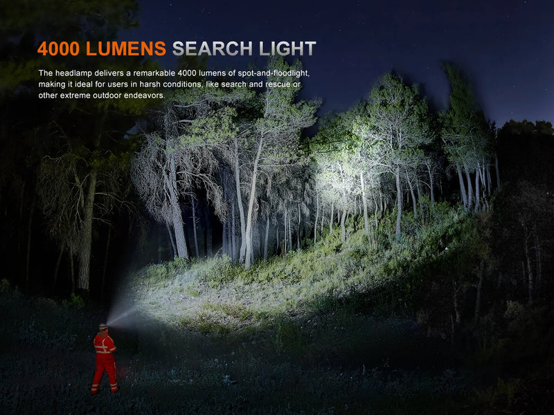 Fenix HP35R Rechargeable Headlamp – 4000 Lumen Spotlight & Floodlight with 4000 lumens search light.