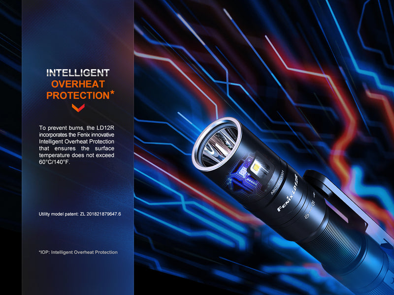 Fenix ld12R Dual Light Sources Multipurpose Portable Flashlight with intelligent overheat protection.