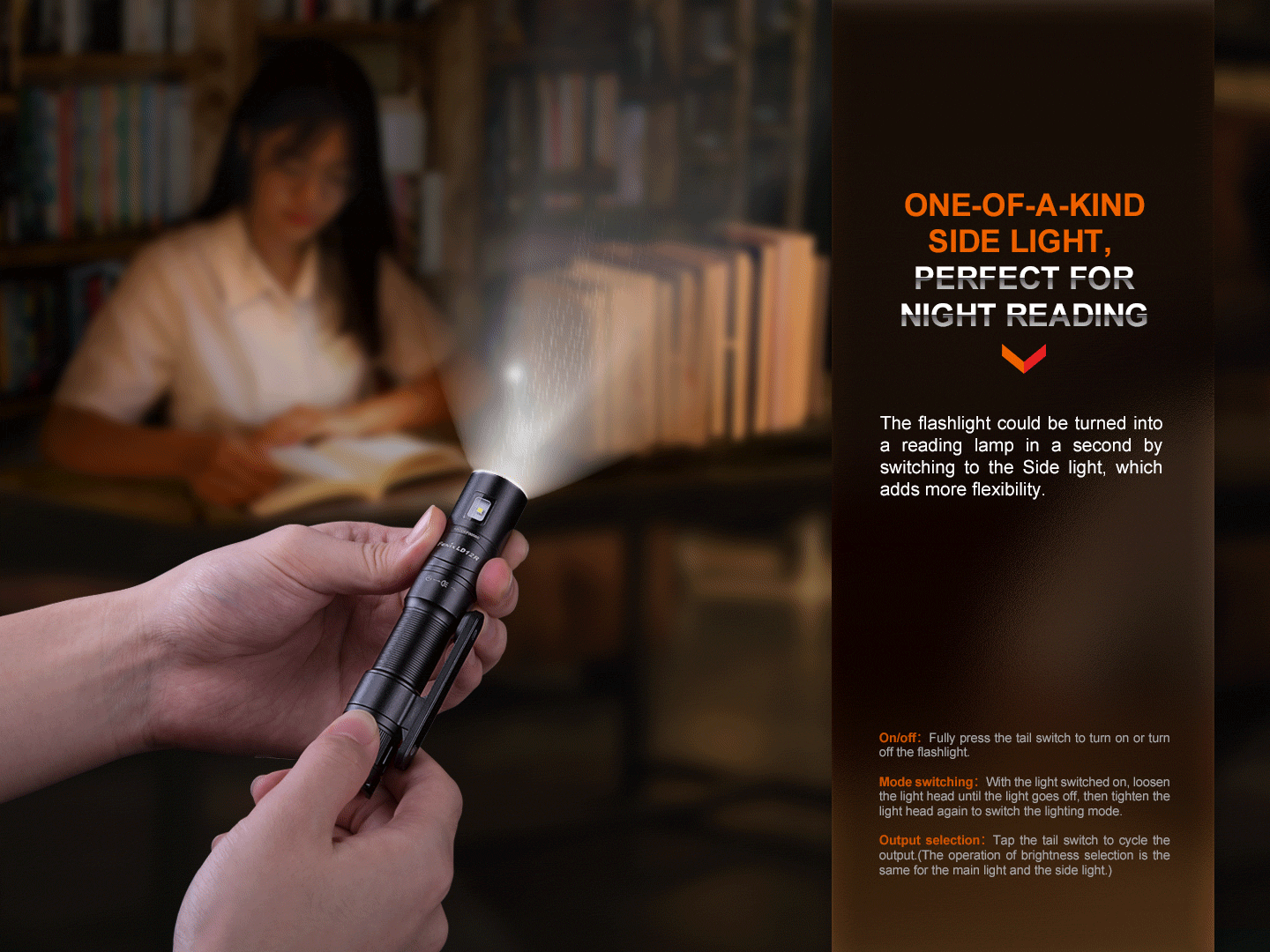 Fenix ld12R Dual Light Sources Multipurpose Portable Flashlight with one of a kind side light which is perfect for night reading.
